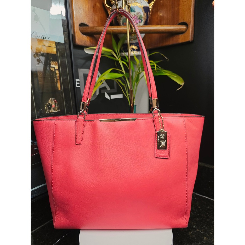 Coach Madison East West Tote Large Coral Saffiano Leather Shoulder Bag